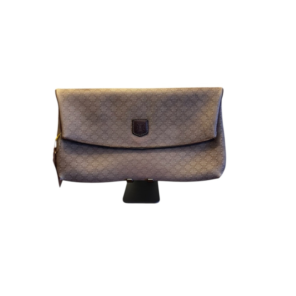 Celine Beige Brown Macadam Clutch. GUC.